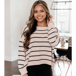 Pink Lily | Mindful Thinking Beige Chenille Striped Sweater | Size Small | New!